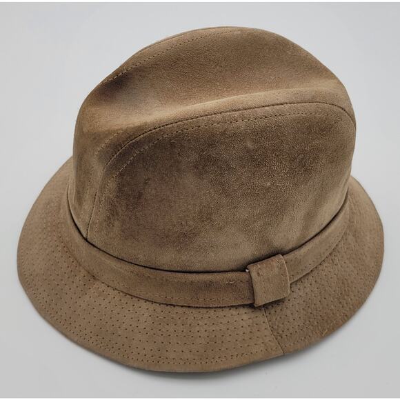 Vintage Totes Light Brown Suede Fedora Hat - Medium USA Made Indiana Jones Style - Picture 1 of 11